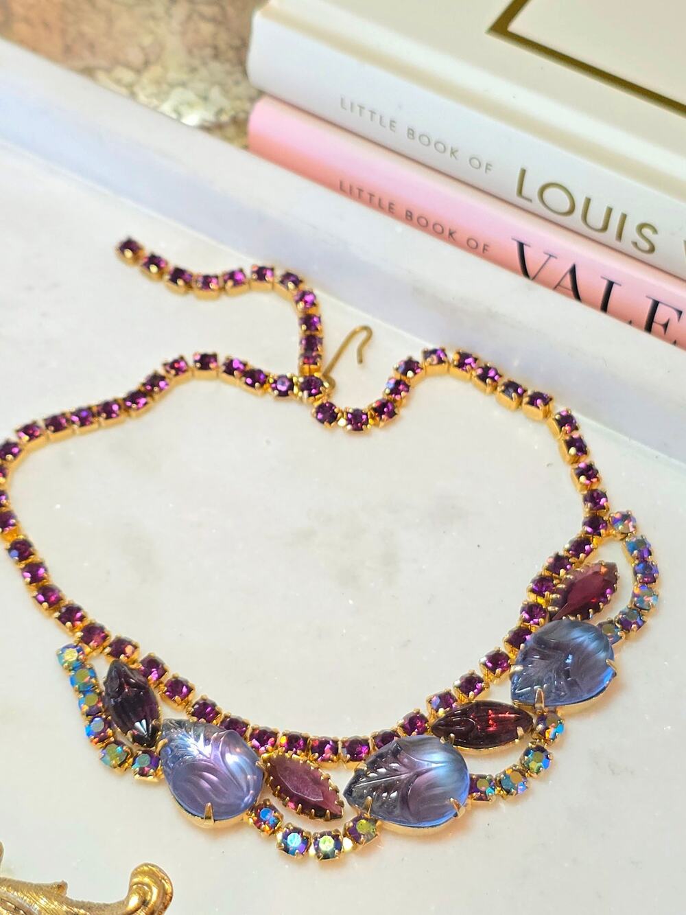 Florenza Unsigned Purple and Lavander Rhinestones Chocker.